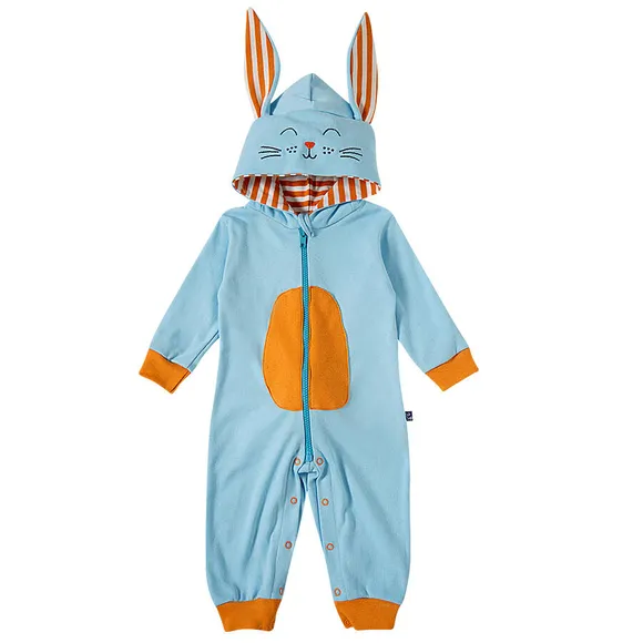 Macacão Bebê Coelhinho Da Páscoa Azul Divertidos Suedine Tip Top