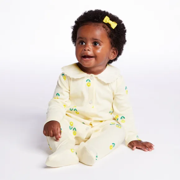 Macacão Bebê Floral Amarelo Suedine Tip Top
