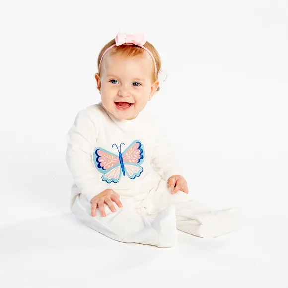 Macacão Manga Longa Borboletas Plush Bebê Tip Top