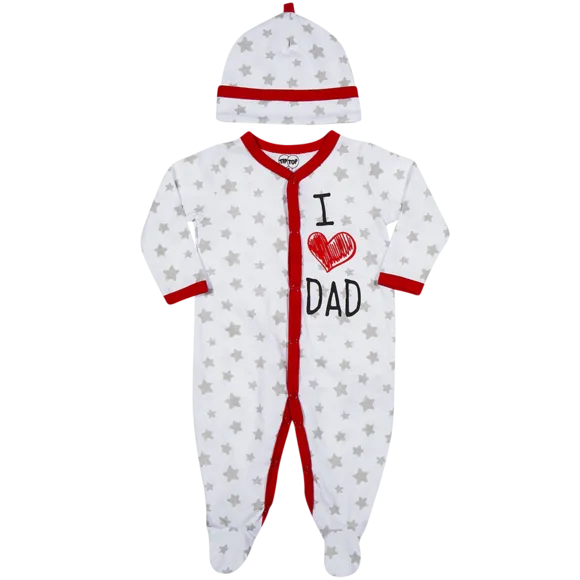 Macacão Bebê Com Touca Amo A Mamãe, Amo O Papai