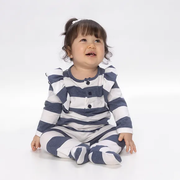 Macacão Listrado Blue Meia Malha Bebê Tip Top