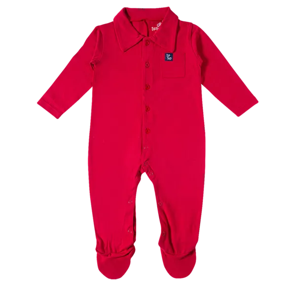 Macacão Festivo Vermelho Meia Malha Bebê Tip Top