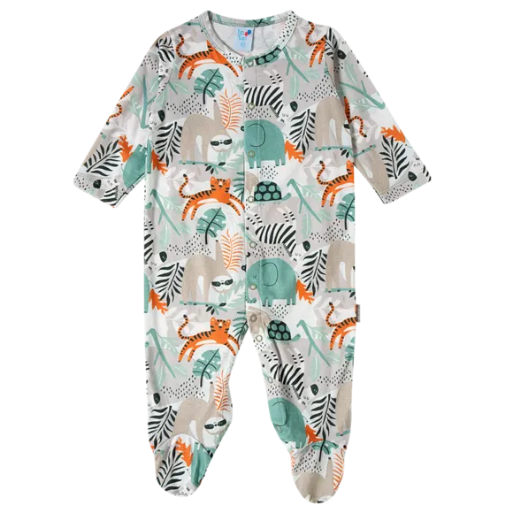 Macacão Safari Meia Malha Estampada Bebê Tip Top