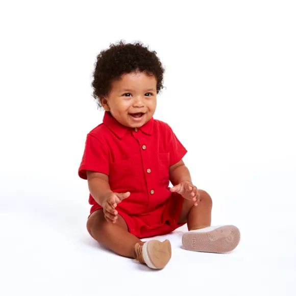 Macaquinho Vermelho Festivo Gaze Bebê Tip Top