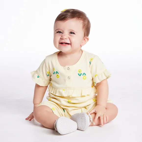Macaquinho Bebê Toque Especial Floral Amarelo Suedine Tip Top