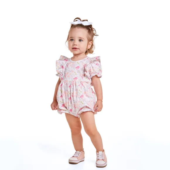 Macaquinho Bebê Floral Meia Malha Estampada Tip Top