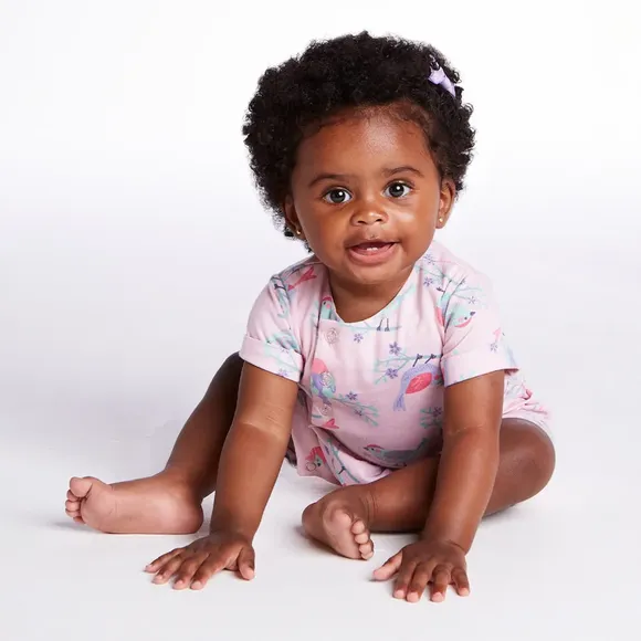 Macaquinho Bebê Birds Meia Malha Estampada Tip Top