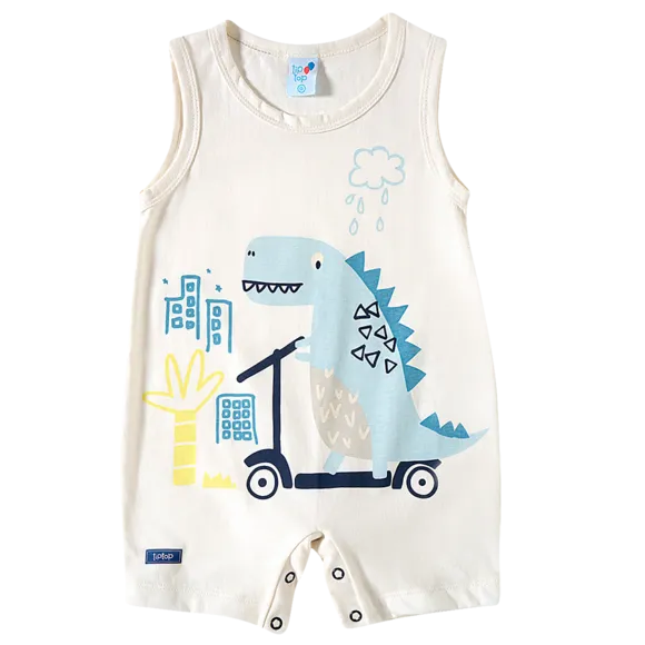 Banho De Sol Bebê Manga Regata Dino Meia Malha Tip Top