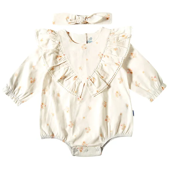 Body Com Faixa Para Cabelo Bebê Floral Tricoline Tip Top