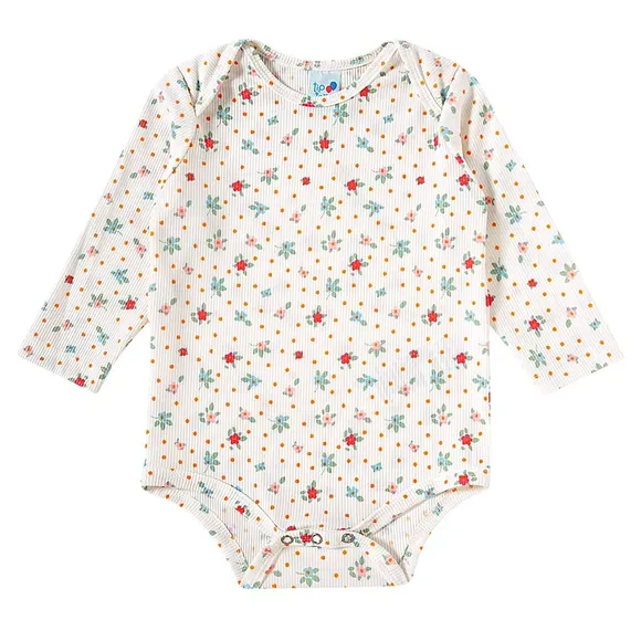 Body Manga Longa Bebê Estampa Florzinhas Malha Canelada Tip Top
