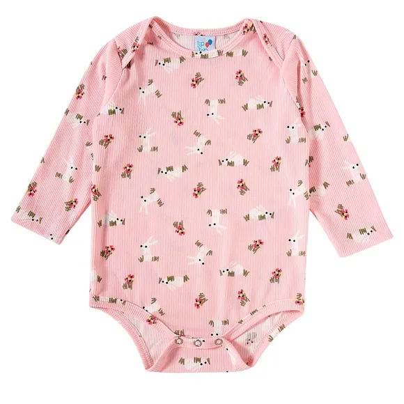 Body Manga Longa Bebê Rosa Malha Canelada Tip Top