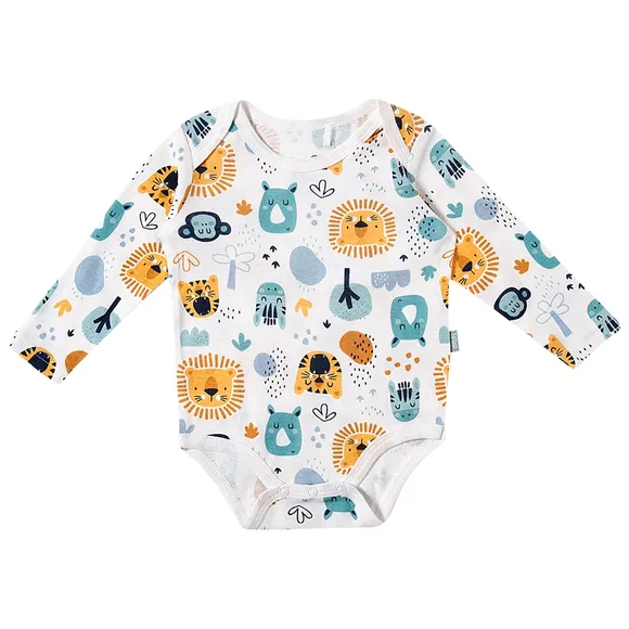 Body Manga Longa Safari Rib Estampada Bebê Tip Top