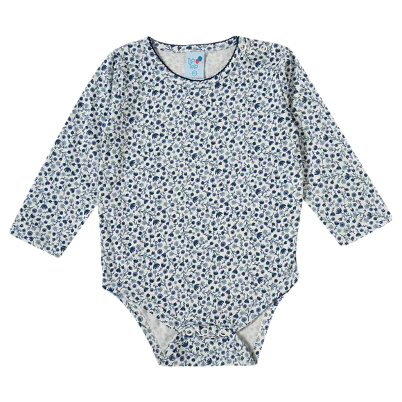 Body Manga Longa Blue Meia Malha Estampada Bebê Tip Top