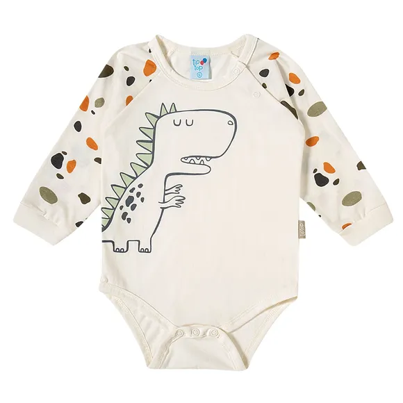 Body Manga Longa Dinossauros Meia Malha Silk Brilha No Escuro Bebê Tip Top
