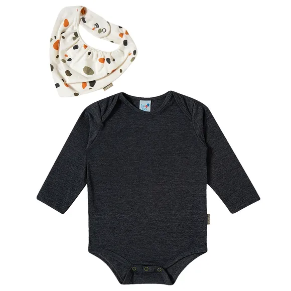 Body Liso Com Babador Bandana Meia Malha Bebe Tip Top