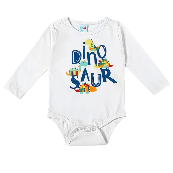 Body Manga Longa Dino Saur Meia Malha Bebê Tip Top