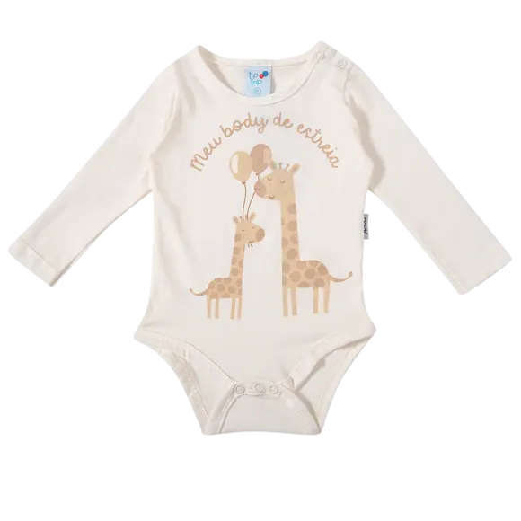 Kit Body Manga Longa Meia Malha Com Caixa Presente Bebê Tip Top