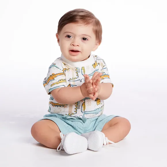 Conjunto Curto 3 Peças Bebê Jacarezinho Meia Malha Tip Top