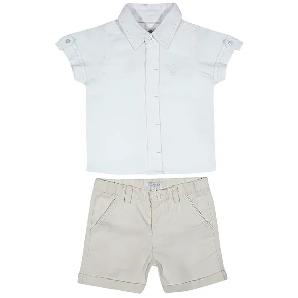 Conjunto Curto Bebê Camisa Gola E Botões