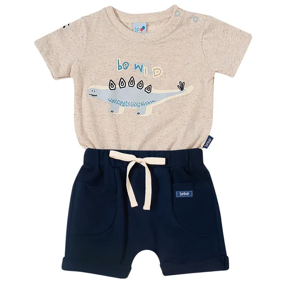 Conjunto Curto Dino Malha Flamê Bebê Tip Top