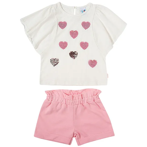 Conjunto Curto Corações Meia Malha Bebê Tip Top