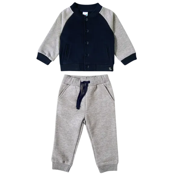 Conjunto Comprido Bebê Cinza Mescla Moletom Tip Top
