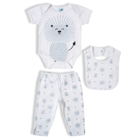 Kit 3 Peças Bebê Macacão, Culote E Babador