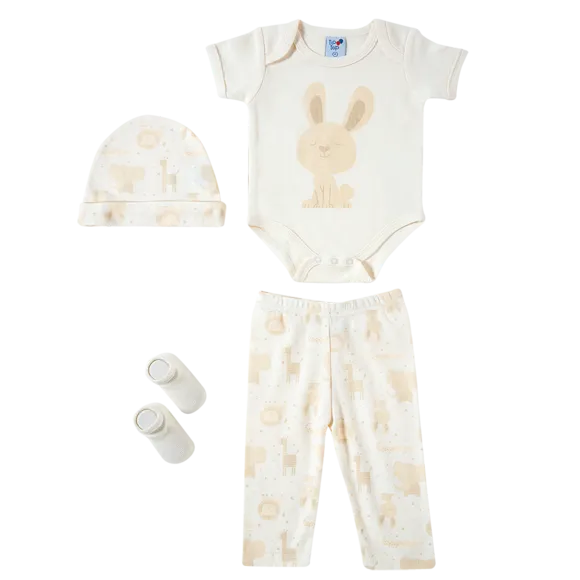 Kit 4 Peças Caixa De Presente Coelho Safari Suedine Bebê