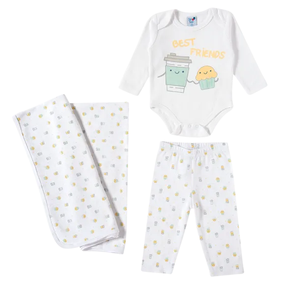 Kit Enxoval Bebê 3 Peças Caixa De Presente Best Friends Suedine Tip Top