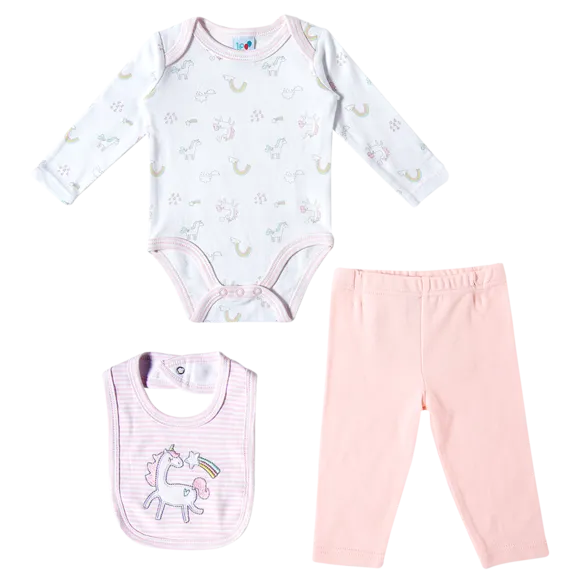 Kit Enxoval 3 Peças Bebê Divertidas Manga Longa Suedine Tip Top