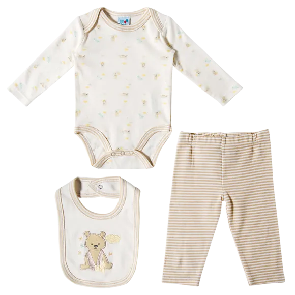 Kit Enxoval 3 Peças Bebê Divertidas Manga Longa Suedine Tip Top