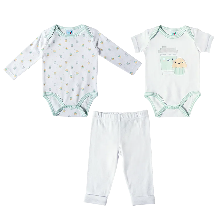 Kit 3 peças bebê desenhos divertidos suedine tip top - Kit 3 Peças