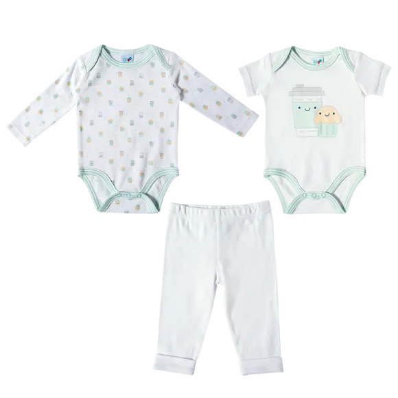 Kit 3 Peças Bebê Desenhos Divertidos Suedine Tip Top
