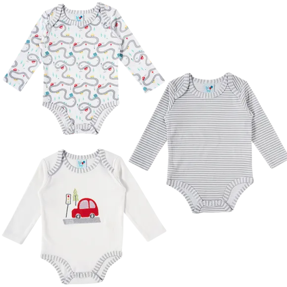 Kit Bebê Body Manga Longa 3 Peças Suedine Estampado Tip Top