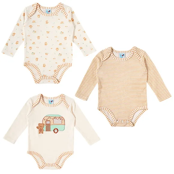 Kit Bebê Body Manga Longa 3 Peças Suedine Estampado Tip Top