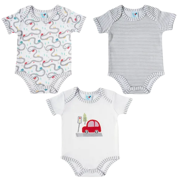 Kit Bebê Body Manga Curta 3 Peças Suedine Estampado Tip Top