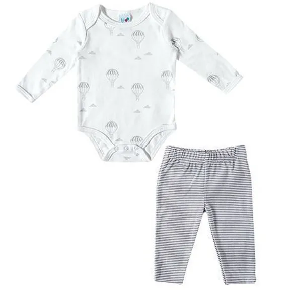 Kit Enxoval 2 Peças Bebê Body Manga Longa E Calça Suedine Tip Top