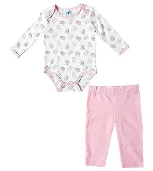 Kit Enxoval 2 Peças Bebê Body Manga Longa E Calça Suedine Tip Top
