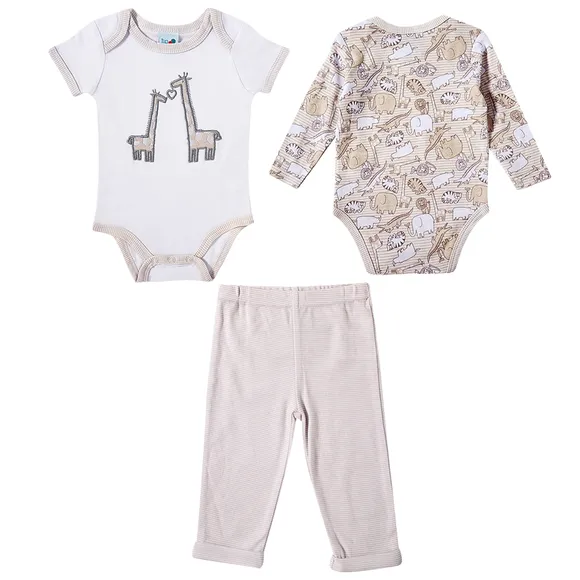 Kit Bebê Enxoval 3 Peças Dois Bodys E Uma Calça Suedine Tip Top