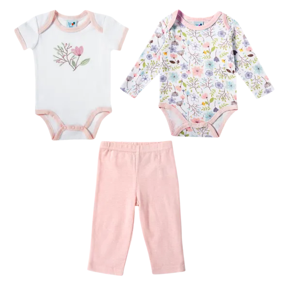 Kit Bebê Enxoval 3 Peças Dois Bodys E Uma Calça Suedine Tip Top