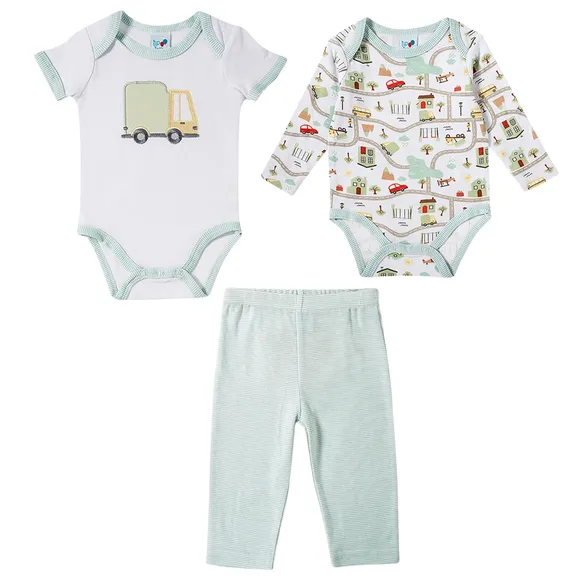 Kit Bebê Enxoval 3 Peças Dois Bodys E Uma Calça Suedine Tip Top