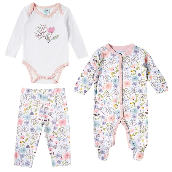 Kit Bebê Enxoval 3 Peças Macacão Body Manga Longa E Calça Suedine Tip Top