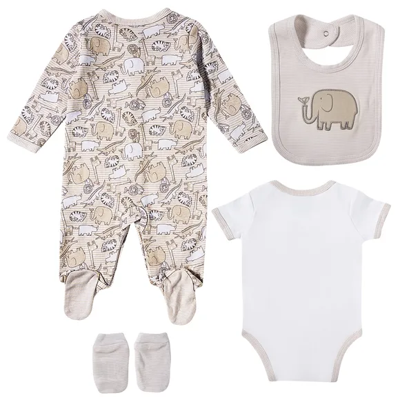 Kit Enxoval Presente 4 Peças Macacão Body Babador E Luva Suedine Bebê Tip Top