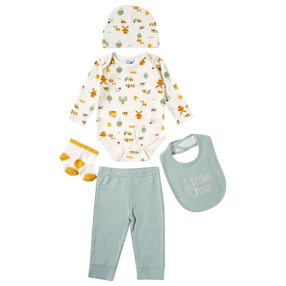 Kit Bebê Enxoval 5 Peças Body Calça Babador E Meia E Touca Tip Top