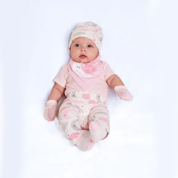 Kit Bebê Enxoval 6 Peças Body Manga Curta Babador Calça Touca Meia E Luva Tip Top