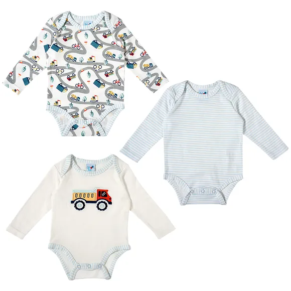 Kit Enxoval 3 Peças Body Manga Longa Suedine Bebê Tip Top