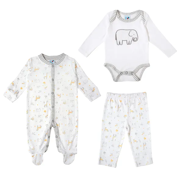 Kit Enxoval 3 Peças Macacão Body Calça Suedine Bebê Tip Top