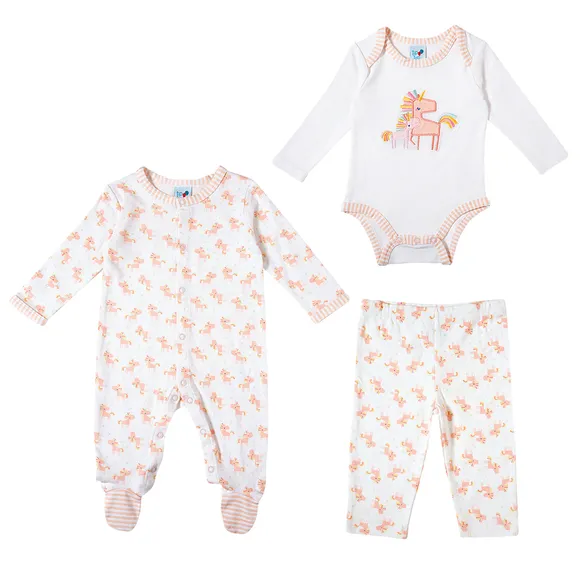 Kit Enxoval 3 Peças Macacão Body Calça Suedine Bebê Tip Top