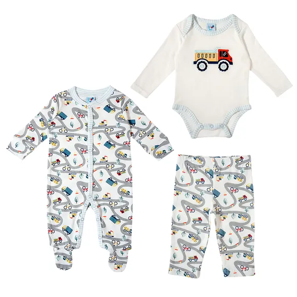 Kit Enxoval 3 Peças Macacão Body Calça Suedine Bebê Tip Top