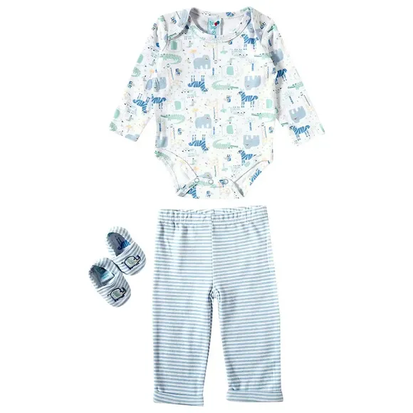 Kit Enxoval 3 Peças Calça Body Pantufa Bebê Suedine Tip Top